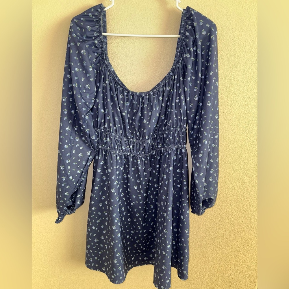 Altar’d‎ State Blue Floral Print On or Off the Shoulders Long Sleeve Dress XL
